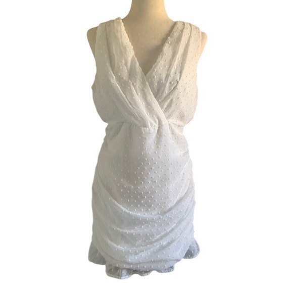 Windsor Dresses & Skirts - NWT Romantic Coquette Swiss Dot Ivory Ruched V Neck Mini Dress L Bridal Shower L